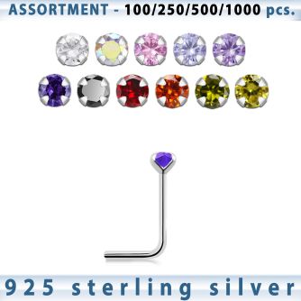 blk463 silver nose stud with 2mm round prong cz stone