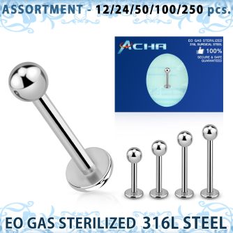 blk470 eo gas sterilized 316l steel labret with 3mm ball