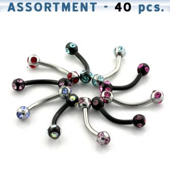 blk47 316l steel belly banana with 3mm multi jewel ball