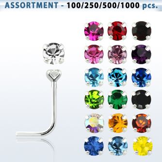 blk495 surtido por mayorpiercing nariz l plata esterlina 925 0 6mm cristal redondo 1 4mm al por mayor
