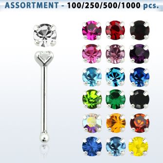 blk496 surtido por mayor piercings nariz plata piercings nariz hueso plata esterlina 925 0 6mm cristal redondo 2mm al por mayor