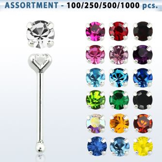 blk499 sterling silver nose bone with 2mm prong crystal