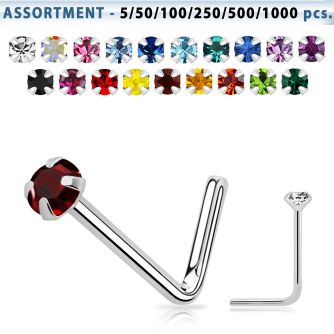 blk501 silver nose stud with 2mm round prong crystal