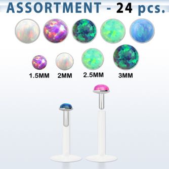 blk579 surtido piercings 24 labrets bio flexibles transparentes plateada presion opalo 1 5mm 3mm al por mayor