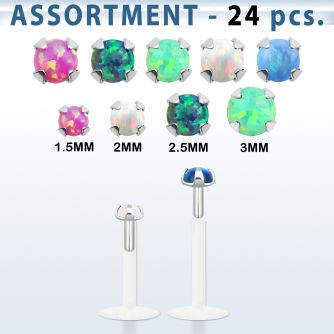 blk580 surtido piercings 24 labrets bio flexibles transparentes plateada presion opalo 1 5mm 3mm venta