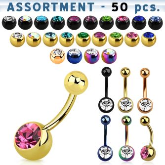 blk80b surtido piercings 50 piercings ombligo acero quirurgico pvd bola joya 8mm bola acero al por mayor