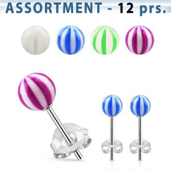 blk96 surtido piercings 12 pares variados piercing oreja plata esterlina bolas pelota playa uv distribuidor