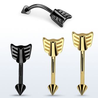 bn14taw piercing ombligo acero quirurgico pvd cono 4mm final acero flecha distribuidor mayorista