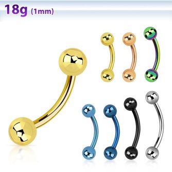 bn18b3 316l steel eyebrow banana 18g 1mm with two 3mm balls