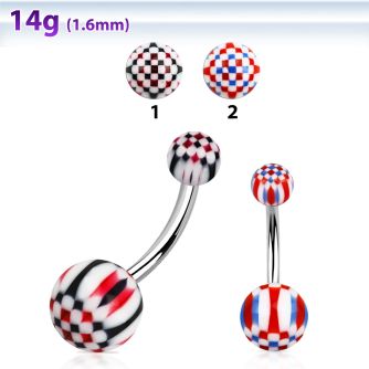 bndxu steel belly banana w acrylic balls w a checker pattern