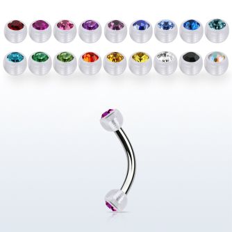 bneajb3 steel eyebrow banana w 3mm bio flex balls w crystals