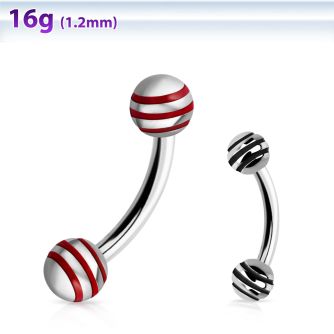 bneby4 316l steel eyebrow banana with striped 4mm ball