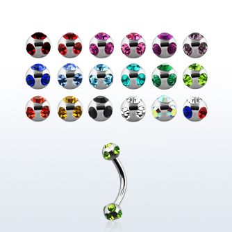 bnec3 316l steel belly banana with 3mm multi jewel ball