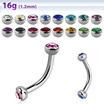 bnehjb3 316l steel eyebrow banana with 3mm bezel set balls