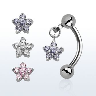 bner61 banana ceja acero quirurgico bolas acero 3mm flor petalos zirconita distribuidor mayorista