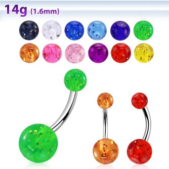 bngt 316l steel belly banana w 5 8mm acrylic glitter ball