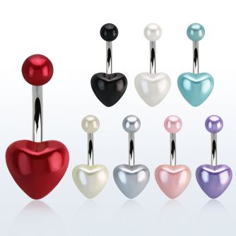 bnhrpe 316l steel belly banana w multi color heart faux pearl