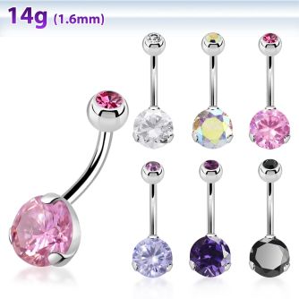 bnrdz8jb 316l steel casting belly banana w prong cz bezel ball