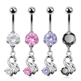 bnrz375 casted steel cz belly banana w little swan w round cz