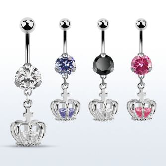 bnrz590 steel casting belly banana w cz dangling crown w cz