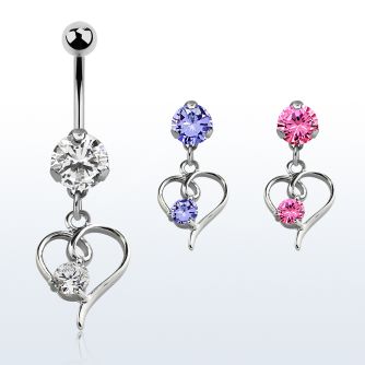 bnrz59 casted steel cz belly banana w stylish heart shape w cz