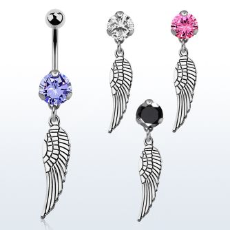 bnrz653 piercing ombligo acero quirurgico zirconia 8mm colgante liso ala pajaro color 38 10mm mayorista