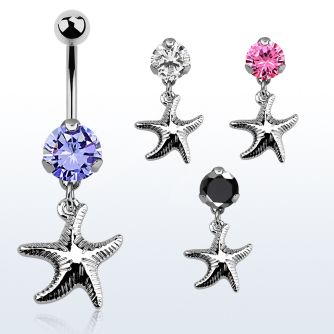 bnrz727 piercing ombligo acero quirurgico zirconia 8mm colgante liso estrella mar plata 38 10mm mayorista