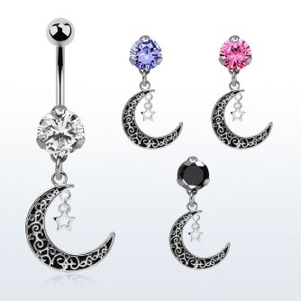 bnrz730c piercing ombligo acero quirurgico zirconia 8mm colgante luna vintage estrella 38 10mm venta