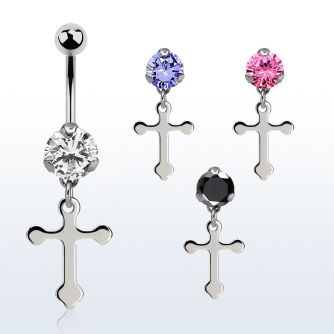 bnrz756 piercing ombligo acero quirurgico zirconia 8mm colgante cruz lisa 38 10mm al por mayor