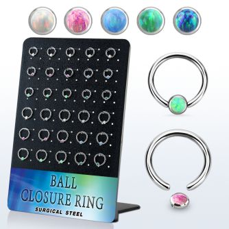 board w 30 steel ball closure ring w 3mm disk with opal