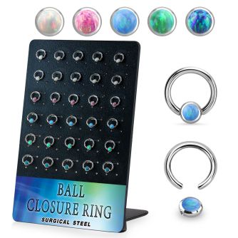 board w 30 steel ball closure ring w 4mm disk with opal