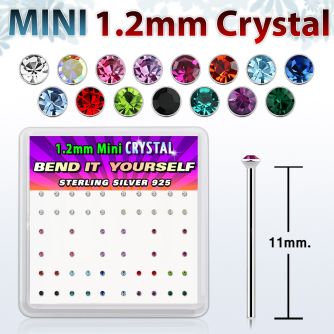 box silver bend it nose studs w 1.2mm color crystals