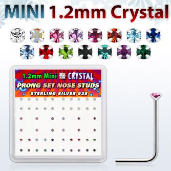 box silver nose studs w 1.2mm prong set color crystals