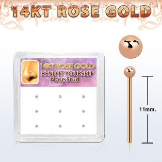 box w 14kt rose gold nose bend it nose stud w 1.5mm ball