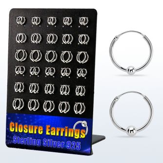 br410 display 30 pares aro bola presion plata 925 surtido bolas 3mm & 4mm 8mm 12mm distribuidor