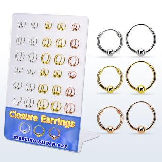 br410m display 30 pares aro bola presion plata 925 oro 18 kts oro rosa surtido bolas 3mm & 4mm 8mm 12mm al por mayor