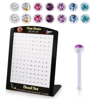 brac25 display 120 piercing nariz hueso bio flexible redonda 2mm 2 5mm cristal swarovski bisel al por mayor