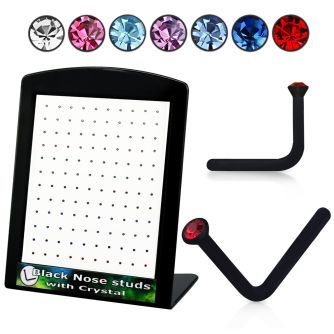 brac2 black acrylic nose stud w assorted colored crystal top