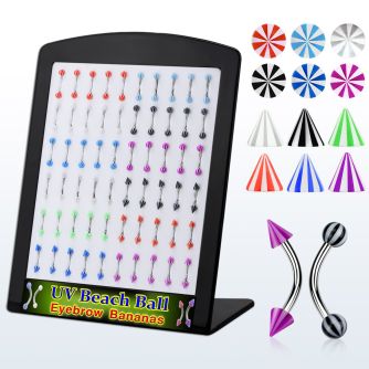 brbe3 display 60 bananas ceja acero quirurgico bolas conos acrilicos pelota sombrilla playa 3mm 8mm distribuidor