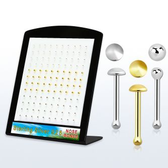 brbmx1 silver nose bone w ball flat 18k gold plated disc top