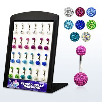 brbn6 display 24 piercings ombligo acero quirurgico bolas 5 8mm multi cristal ferido 8mm 14mm al por mayor