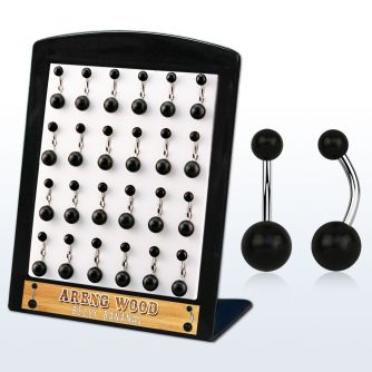 brbngar display 24 piercings ombligo organicos barra acero 316l bolas madera areng 5 8mm 10mm distribuidor mayorista