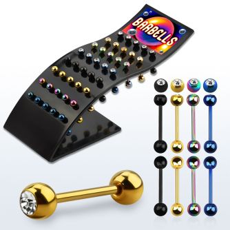 brbtc anodized 316l steel tongue barbell w jewel steel ball