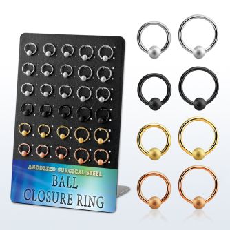 brcrt5 board w anodized steel ball closure rings 16g w 5mm ball
