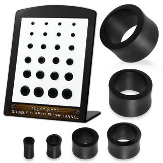 brdpwk display w 24 of areng wood double flare flesh tunnels