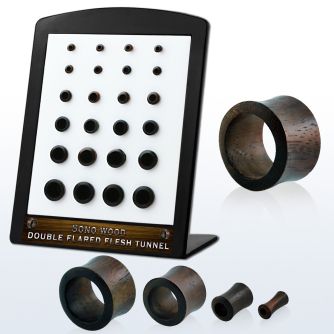 brdpwn display w 24 of sono wood double flare flesh tunnels