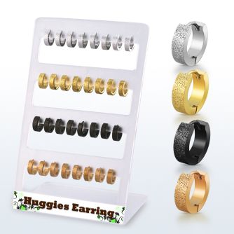 brer32 display 16 pares huggie acero inoxidable superficie efecto esmerilado negro oro oro rosa acero distribuidor mayorista