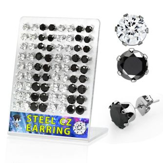 brescz4 display 36 pares piercings oreja acero inoxidable zirconia redondas claras negras 6mm 8mm al por mayor