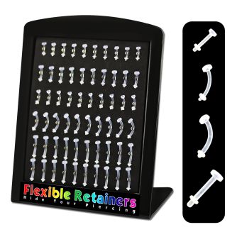 brfr display expositor 60 retenedores retainers acrilico flexible lengua labio ombligo ceja mayorista