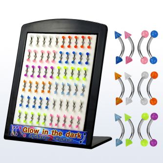 brgl3 display 60 bananas ceja acero quirurgico bolas conos acrilicos brillan oscurdad 3mm 8mm al por mayor